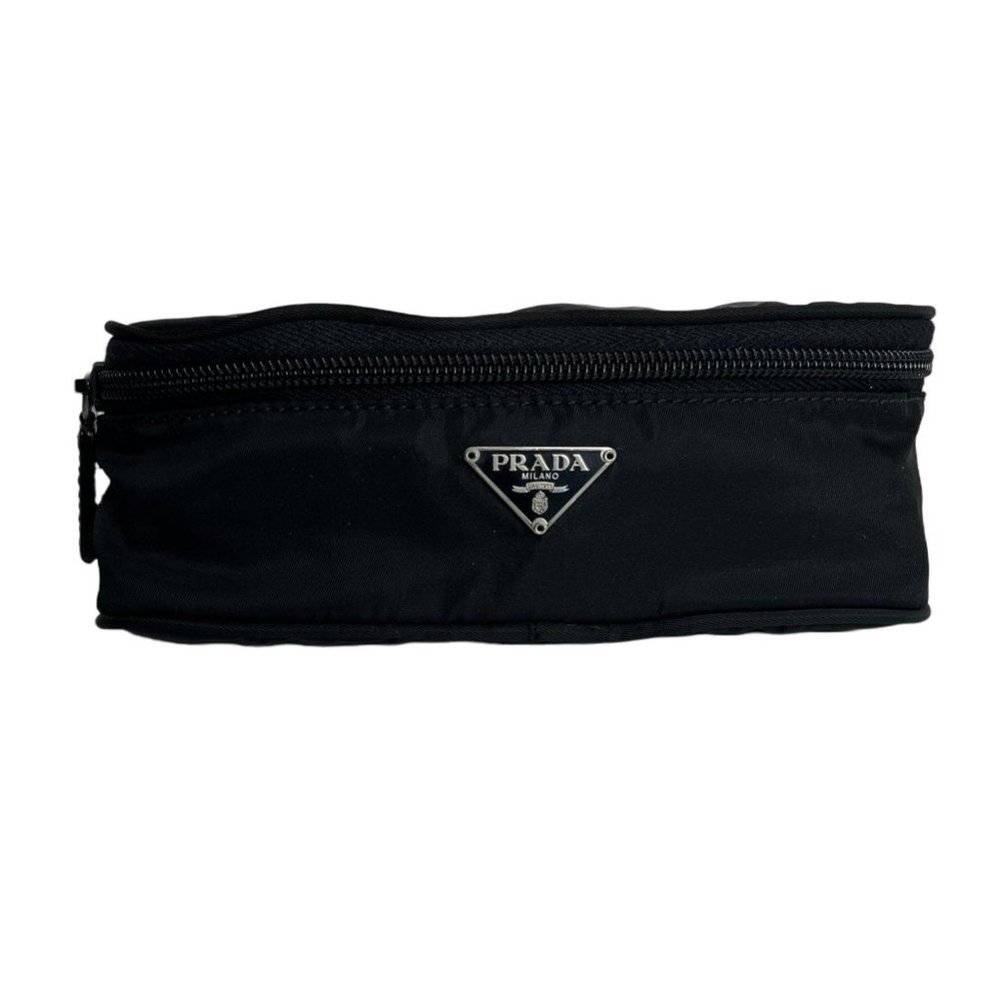 Prada Nylon 7” Micro Roll Out Cosmetic Bag Pouch Black Case